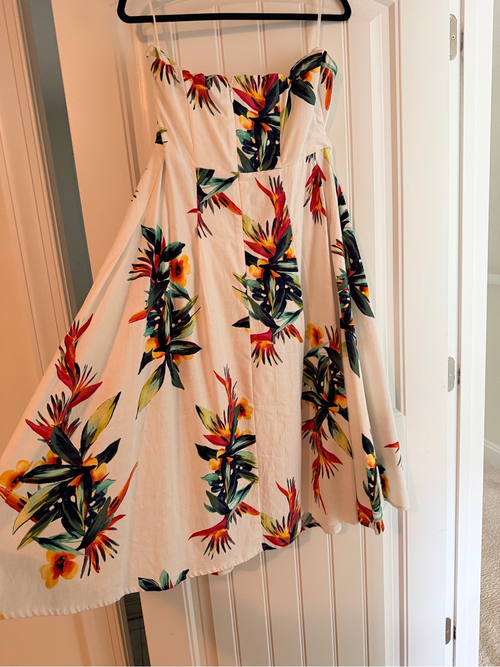 Strapless White Tropical Print Midi Dress - Picture 2 of 5